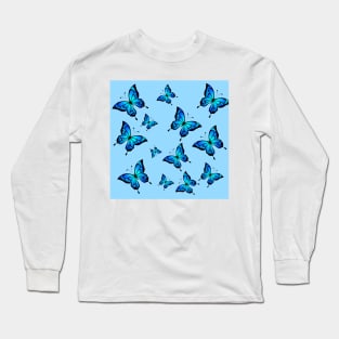 Blue Butterfly Pattern Long Sleeve T-Shirt